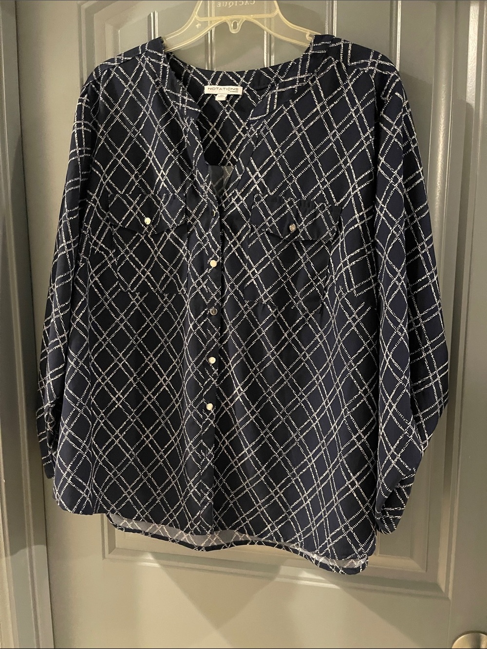 Notations Navy and White Grid-Print Button-Up Shirt
